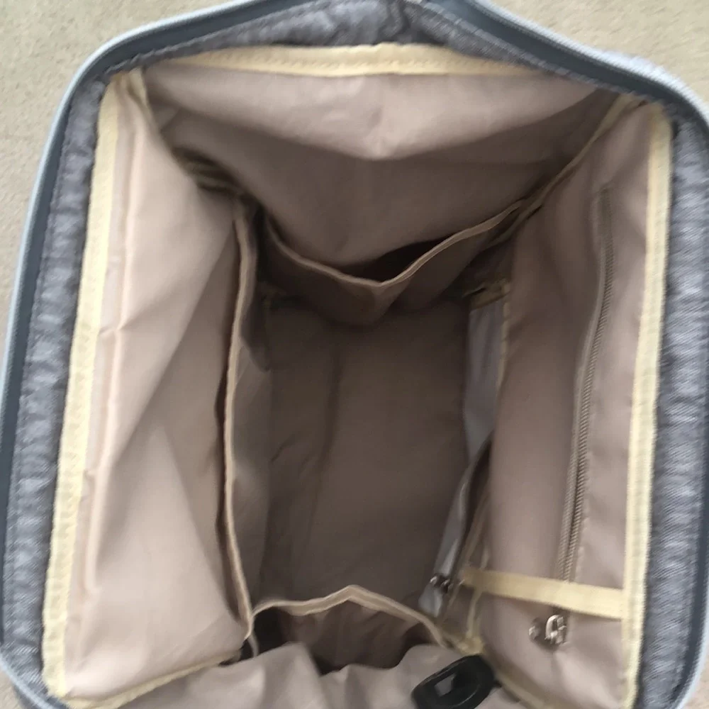 Baby changing gray backpack with multiple pockets